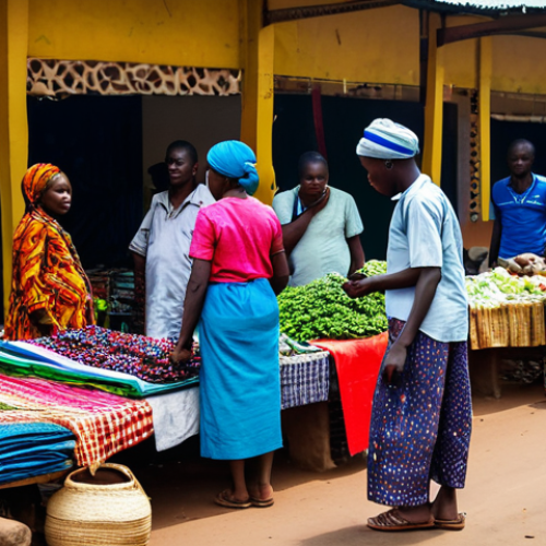 **

"A busy marketplace in Bangui, Central African Republic. Vendors are selling colorful fabrics and fresh produce. People are dressed in modest, everyday clothing, interacting and bargaining. Focus on the vibrant atmosphere and cultural richness, fully clothed, appropriate attire, safe for work, professional photography, perfect anatomy, natural proportions, family-friendly."

**