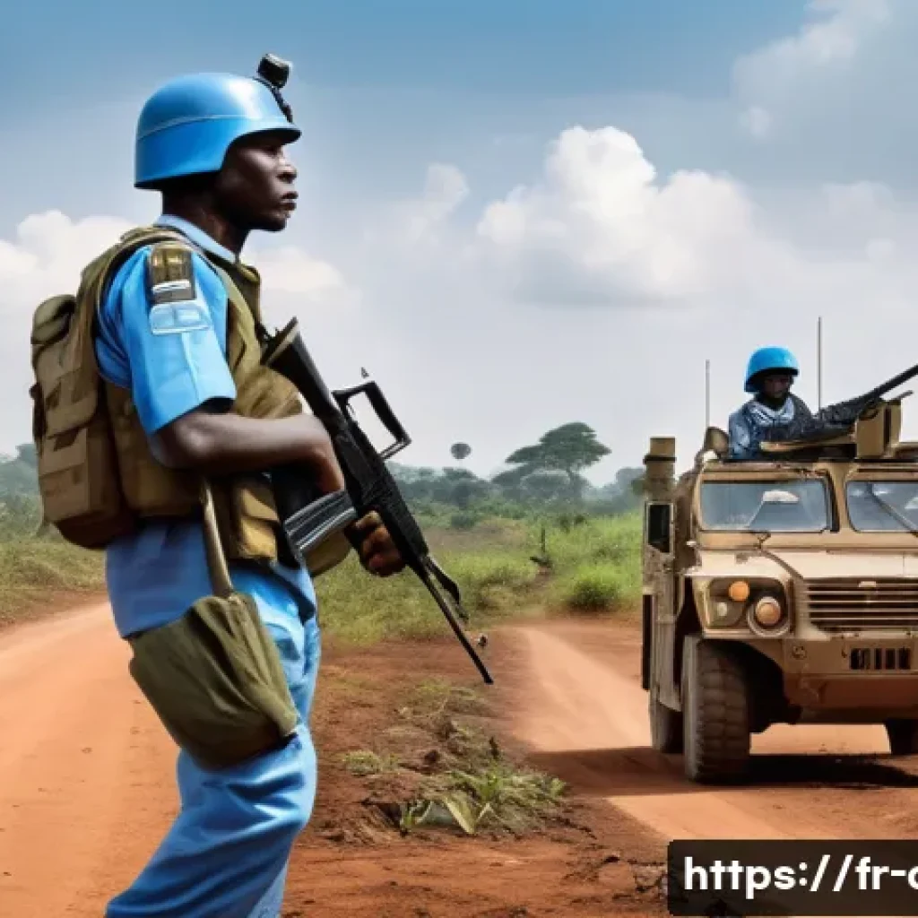 중앙아프리카 공화국 국제 관계 - A detailed illustration of a multinational peacekeeping operation in the Central African Republic, s...