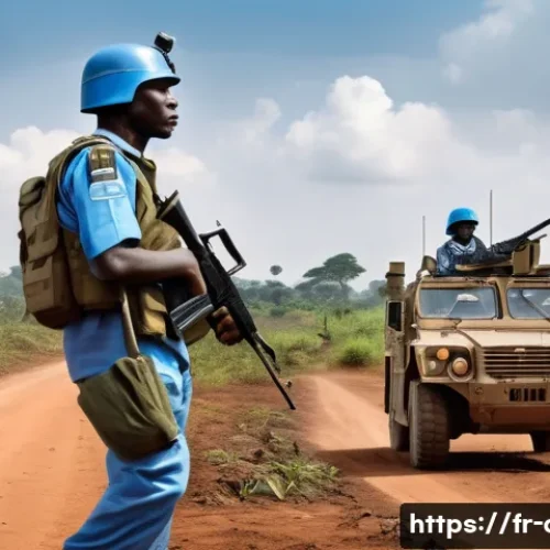 중앙아프리카 공화국 국제 관계 - A detailed illustration of a multinational peacekeeping operation in the Central African Republic, s...
