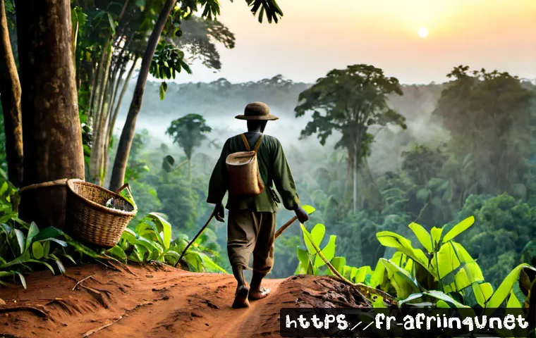 중앙아프리카 공화국 사냥 문화 - Photorealistic documentary-style scene in the Central African Republic rainforest at early morning, ...